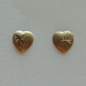 14k Gold Celestial Heart Stud Earrings